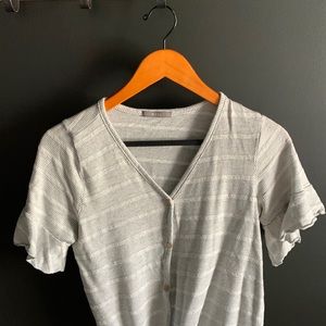 Short sleeve front tie gray white stripe tee